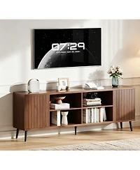 gaomon Mid-Century Modern Tv Stand, Fluted Tv Stand for 80 75 65 Inch TVs, Adjustable Shelf