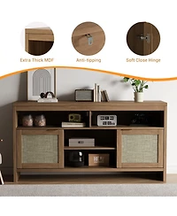 homfan 2 Pieces Boho Tv Stand for 65 in, 58inch Rattan Entertainment Center with Storage, Adjustable Shelves and Doors for Living Room