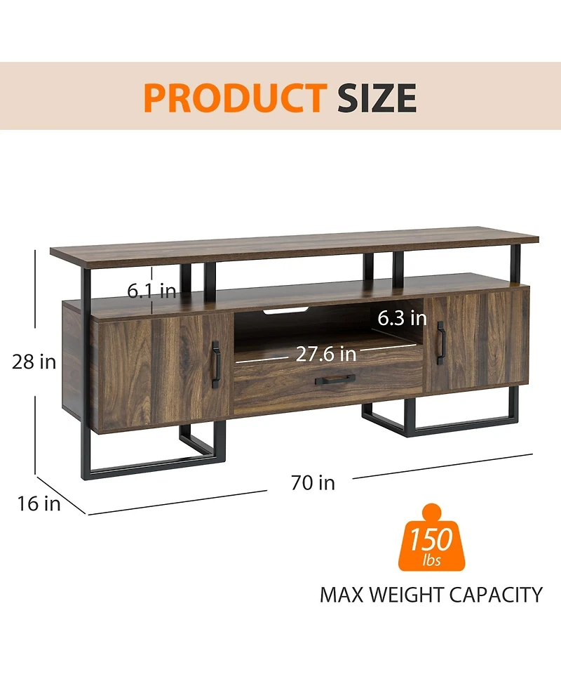 homfan Mid Century Modern Tv Stand for 75 Inch Tv, Entertainment Center, Storage and Drawer, Industrial Media Console for Living Room