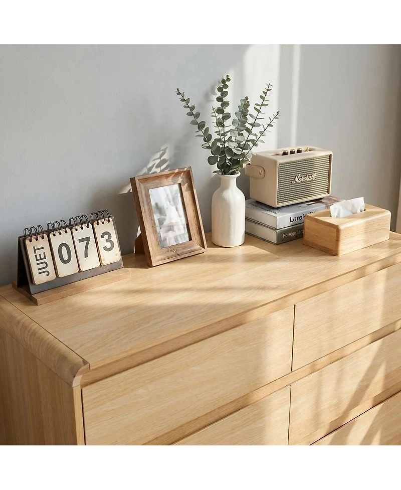 Streamdale Furniture Modern 6-Drawer Wood Dresser with Concealed Handles and Rounded Corners