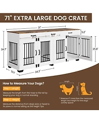 homfan 71-Inch Dog Crate Tv Stand with 3 Drawers, Large Media Console Kennel with Divider for 2 Dogs, Indoor Wooden Tv Stand