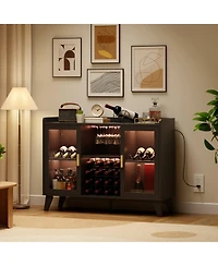 homfan Bar Cabinet with Led Lights and Wine Rack
