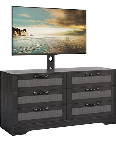 gaomon 6-Drawer Tv Stands for Living Room, Entertainment Center, Rattan-Woven Mdf Tv Stand,Living Room Furniture