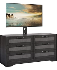 gaomon 6-Drawer Tv Stands for Living Room, Entertainment Center, Rattan-Woven Mdf Tv Stand,Living Room Furniture