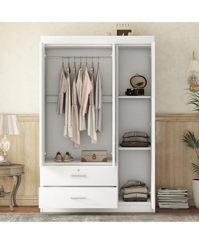 Streamdale Furniture 3-Door Wardrobe with Full-Length Mirror and Lockable Drawer