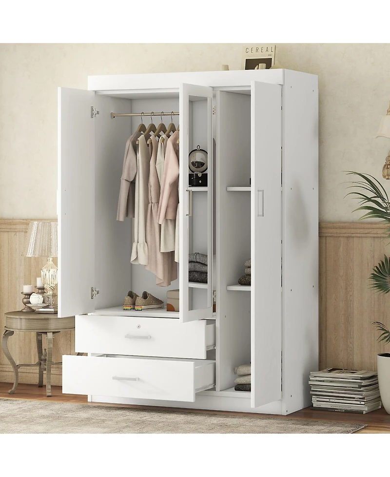 Streamdale Furniture 3-Door Wardrobe with Full-Length Mirror and Lockable Drawer