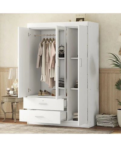 Streamdale Furniture 3-Door Wardrobe with Full-Length Mirror and Lockable Drawer