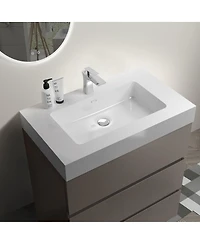 Sillysis Modern Freestanding Bathroom Vanity with Stone Sink, Soft Close Drawers, Handle-Free Storage Cabinet
