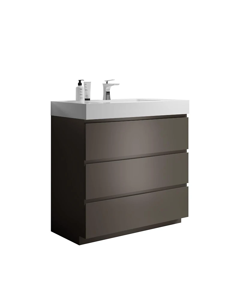 Sillysis Modern Freestanding Bathroom Vanity with Stone Sink, Soft Close Drawers, Handle-Free Storage Cabinet, Pre-assembled