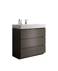 Sillysis Modern Freestanding Bathroom Vanity with Stone Sink, Soft Close Drawers, Handle-Free Storage Cabinet, Pre-assembled