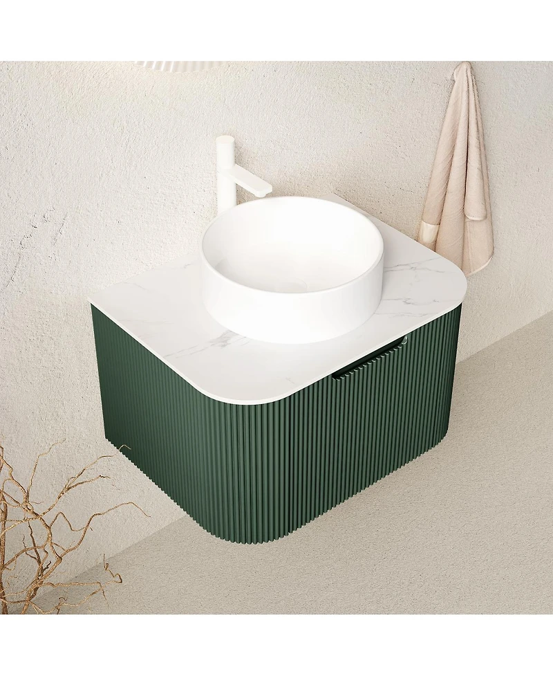 Sillysis Wall-Mounted Bathroom Vanity with Ceramic Sink, Sintered Stone Top, Soft Close Drawer