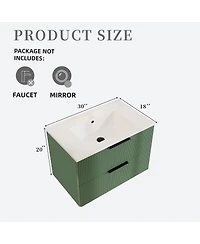 Sillysis 30" Wall Mounted Bathroom Vanity with Ribbed Drawers, U-Shaped Organizer, Waterproof Mdf Cabinet for Small Spaces