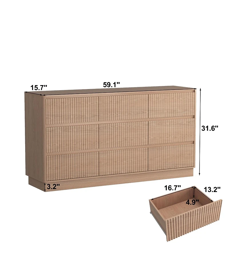 Streamdale Furniture 9-Drawer Mid-Century Modern Wood Dresser and Storage Cabinet
