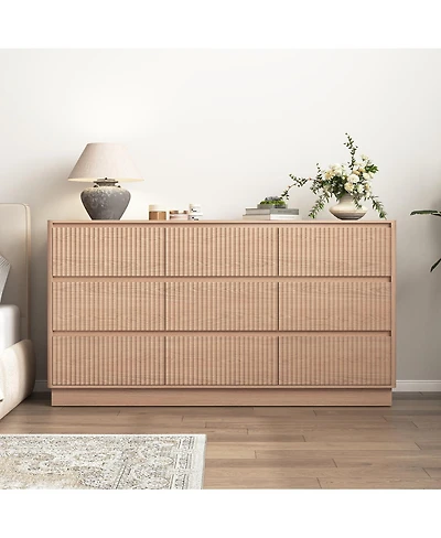 Streamdale Furniture 9-Drawer Mid-Century Modern Wood Dresser and Storage Cabinet
