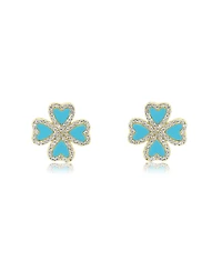 The Lovery Turquoise Cz Lucky Clover Stud Earrings 14K Gold-Plated Sterling Silver