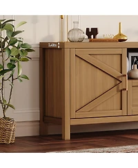 homfan Farmhouse 65 Inch Tv Stand, Engineered Wood Entertainment Center with Gold Metal Handles, Multi-Storage Rustic Media Console