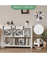 homfan Farmhouse Entryway Console Sofa Table – 46inch Narrow Accent Table with Sliding Barn Doors and Storage Shelves – Ideal for Foyer