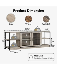homfan Industrial Farmhouse Tv Stand for 65 Inch Tv, Deep Media Console with Mesh Doors and Shelves, Metal Frame Entertainment