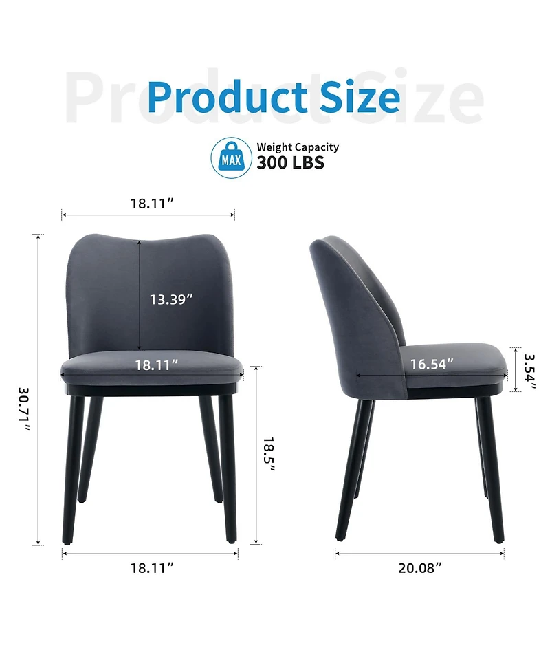 homfan Set of 2 Dining Chairs, 18 Inch Blue Velvet Upholstered Chairs with Padded Seat and Wood Legs for Dining Room or Kitchen