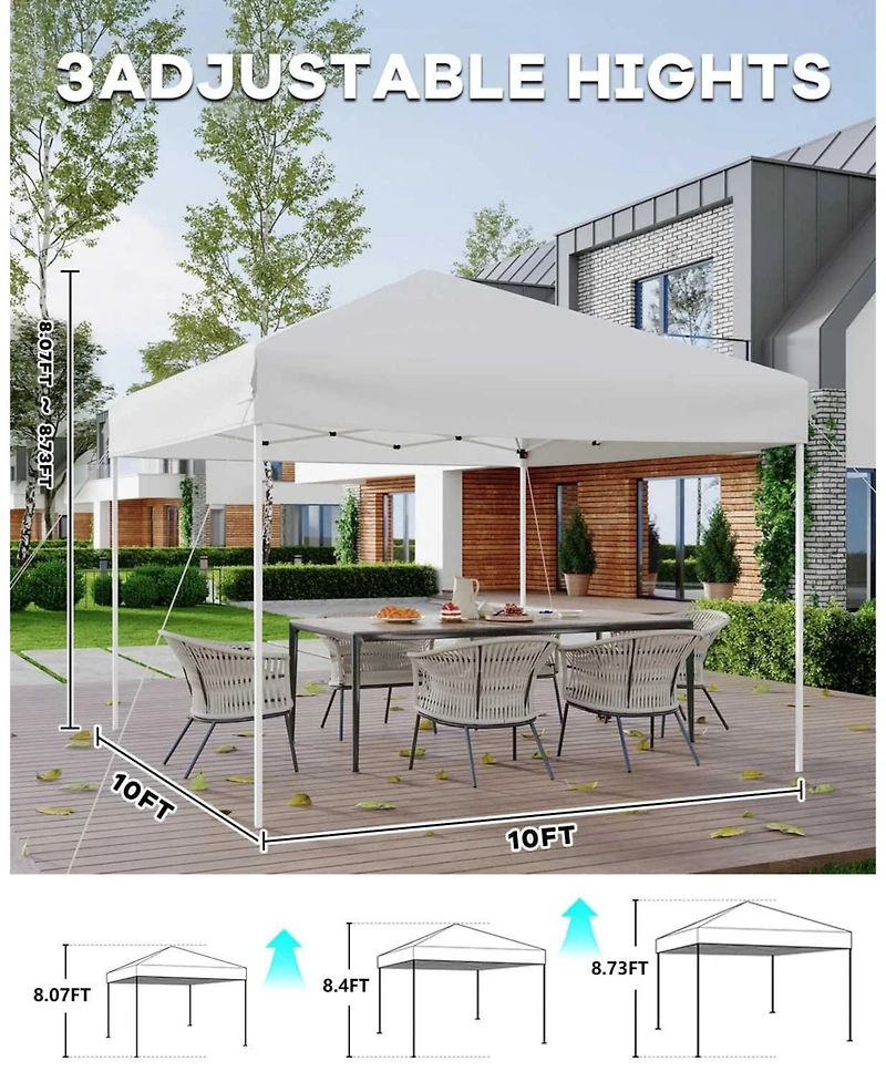 homfan Heavy Duty Pop Up Canopy Tent One-Button Easy Setup, Adjustable Height, Uv Protection, Sidewall, Roller Bag, 4 Weight Bags