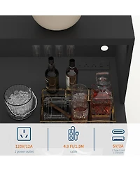 homfan Bar Cabinet with Led Lights, Glass Holder and Power Outlet, Coffee Bar with Drawer Storage for Home and Kitchen