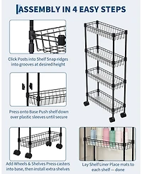 homfan 4 Tier Bar Cart, 32 Inch Tall Slim Metal Rolling Storage Cart with Adjustable Shelves and Wheels for Kitchen or Pantry