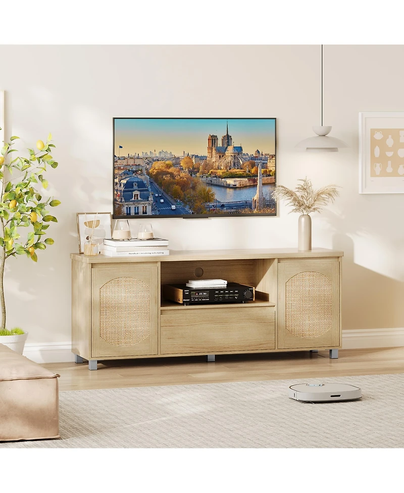 homfan 63in Tv Stand for Tvs Up to 70", Fluted Entertainment Center with Storage Drawer and Open Shelves, Modern TV Console Media Cabinet