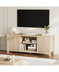 homfan Mid Century Modern Tv Stand, 59 Inch Entertainment Center with 2 Cabinets, Adjustable Shelves and Cable Management