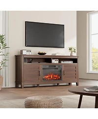 homfan Farmhouse Fireplace Tv Stand, 63" Electric Entertainment Center with Cabinet Doors, Ample Storage, Ideal for Living Room
