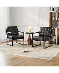 homfan Set of 2 Mid-Century Modern Accent Chair, Pu Leather Armchair with Thick Cushion, Metal Frame, for Living Room, Bedroom, Office, Reception