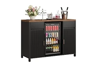 homfan 53" Coffee Bar Cabinet, Charging Station, Mini Fridge Cabinet with Wine Rack, Fluted Liquor Cabinet, Large Buffet Sideboard Table