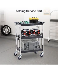 homfan 3 Tier Bar Cart, 26Inch Collapsible Rolling Service Cart with Locking Wheels for Kitchen or Pantry