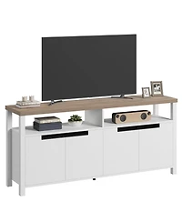 homfan Rustic Boho Tv Stand for TVs up to 70 Inches, 63" Entertainment Center with 4 Doors and Open Shelf, Large Wood Console Table Living Room