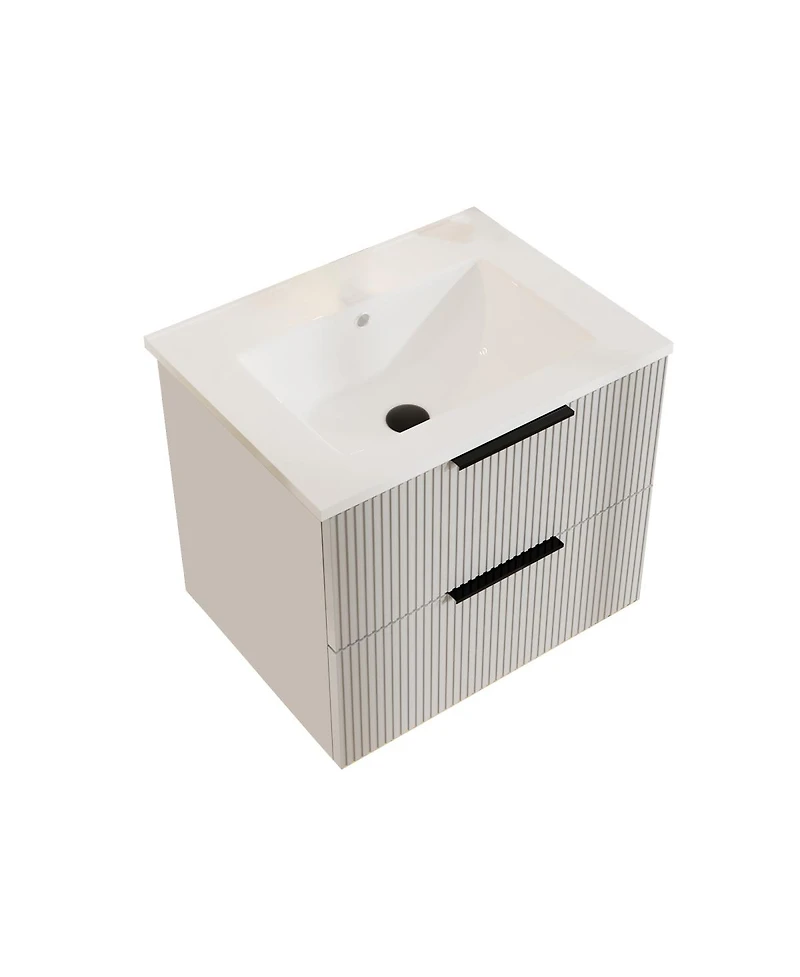 Sillysis Wall Mounted Bathroom Vanity with Ribbed Drawers, U-Shaped Organizer