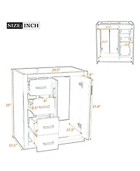 Sillysis Modern Freestanding Bathroom Vanity without Top, Solid Wood Frame, 3 Drawers Storage, Soft Close Doors