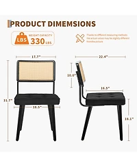 homfan Set of 2 Mid-Century Modern Dining Chairs - Rattan Tall Cane Back, Upholstered Seat, Solidly Wood and Metal Frame Comfortable, Durable
