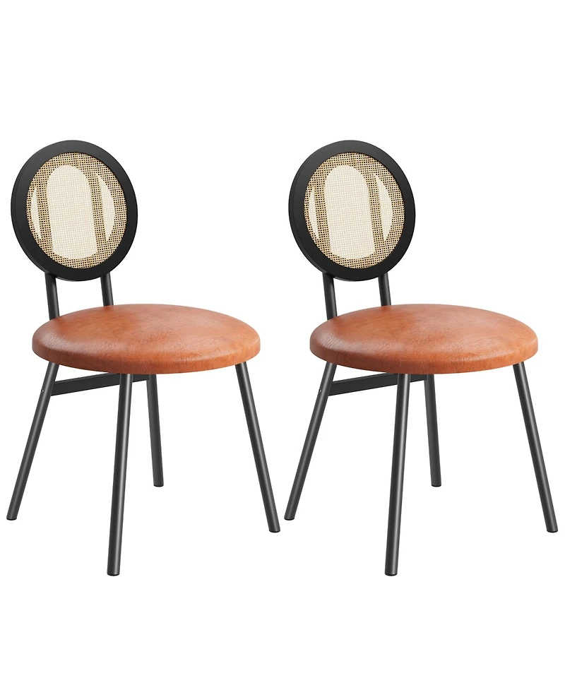 homfan 2-Pack Modern Upholstered Rattan Dining Chairs Set, Sturdy Metal Legs, Thick Cushions, Space-Saving Design for Dining or Living Room
