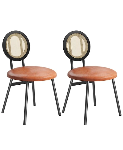 homfan 2-Pack Modern Upholstered Rattan Dining Chairs Set, Sturdy Metal Legs, Thick Cushions, Space-Saving Design for Dining or Living Room