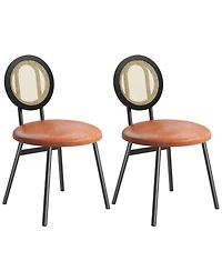 homfan 2-Pack Modern Upholstered Rattan Dining Chairs Set, Sturdy Metal Legs, Thick Cushions, Space-Saving Design for Dining or Living Room