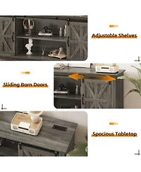 homfan Modern Farmhouse Tv Stand for 75 Inch Tv, 66 Entertainment Center, Sliding Barn Doors, Storage Cabinets and Media Console Table
