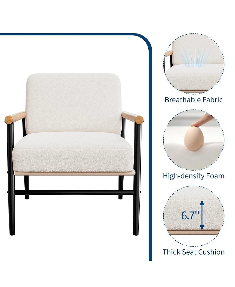 homfan Set of 2 Modern Sherpa Accent Armchairs, Upholstered Chairs, Thick Seat Cushions, Iron Frame, Lounge Chairs for Living Room or Bedroom