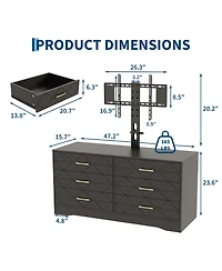 homfan Modern Tv Stand Dresser with Adjustable Mount for 32-80 Inch TVs, 6 Drawer Storage Cabinet, Media Console Table, Bedroom