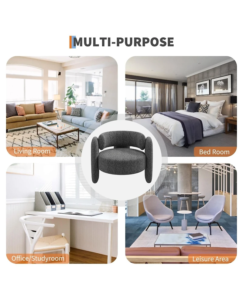 homfan Set of 2 Modern Chenille Armchairs for Living Room, Mid-Century Upholstered Barrel Chairs, Rounded Corners, Extra Large Single Sofa