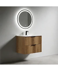 Sillysis Wall Mounted Bathroom Vanity with 3D Fluted Drawer, Integrated Ceramic Sink
