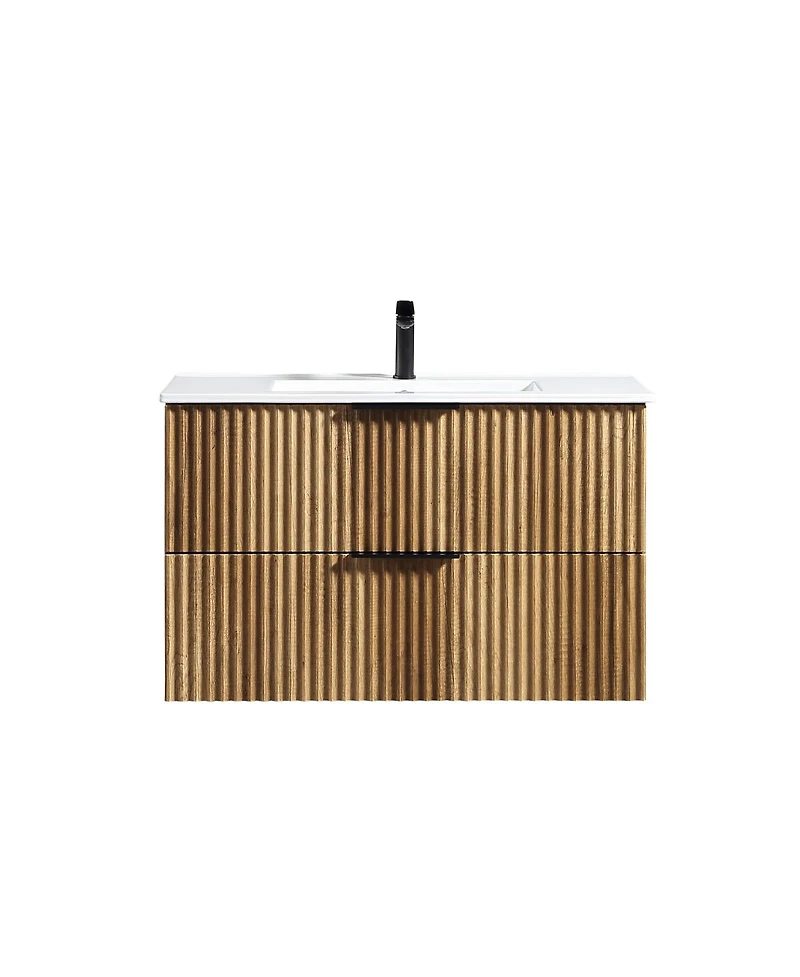 Sillysis Wall Mounted Bathroom Vanity with 3D Fluted Drawer, Integrated Ceramic Sink