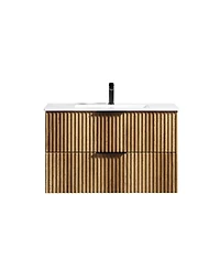 Sillysis Wall Mounted Bathroom Vanity with 3D Fluted Drawer, Integrated Ceramic Sink