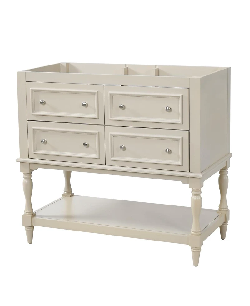 Sillysis 36 Inch Classic Bathroom Vanity without Top, Solid Wood Mdf Cabinet, 4 Drawers, Open Shelf Storage