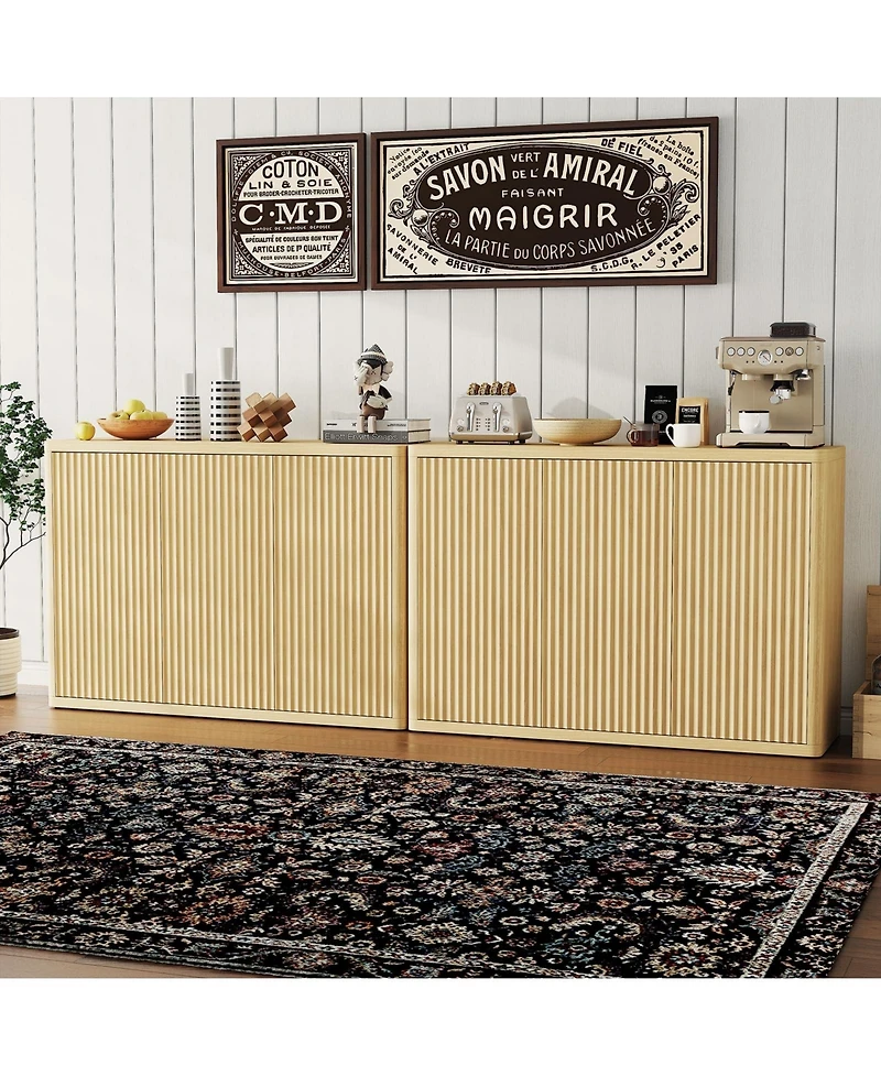homfan 46.7 Inch Buffet Cabinet with 3 Fluted Doors, Adjustable Shelf, Media Console Table Credenza Sideboard and Coffee Bar Cabinet