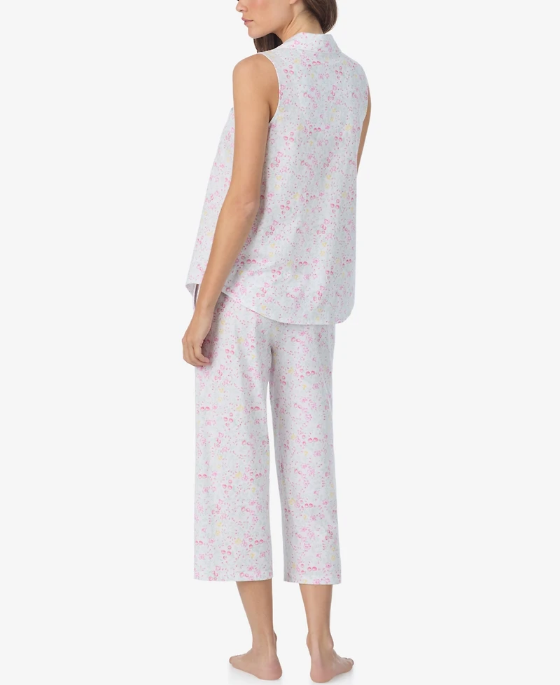Eileen West Women's Sleeveless Notch Collar Top & Capri Pajama, 2-Piece Set