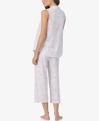 Eileen West Women's Sleeveless Notch Collar Top & Capri Pajama, 2-Piece Set